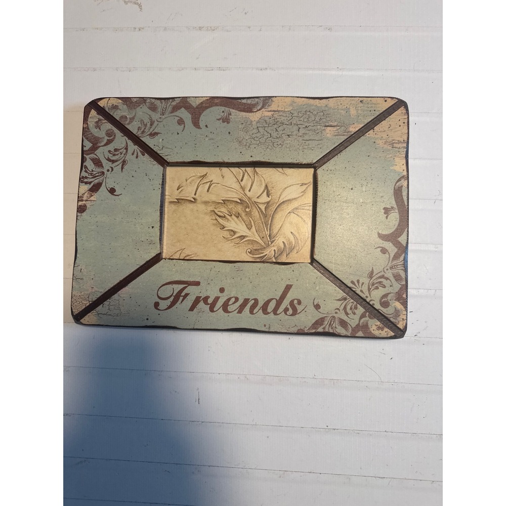 CBK Friends Picture Frame Teal Cream Distressed Rustic Shabby Chic Wood 4x6 5x7‎